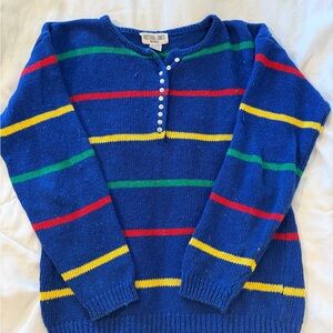 Colorful Striped Vintage Sweater with Button Detail